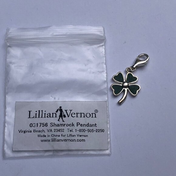 LILLIAN Vernon Sterling Silver Charm Shamrock Clover Enamel Green 925 New - Picture 3 of 5